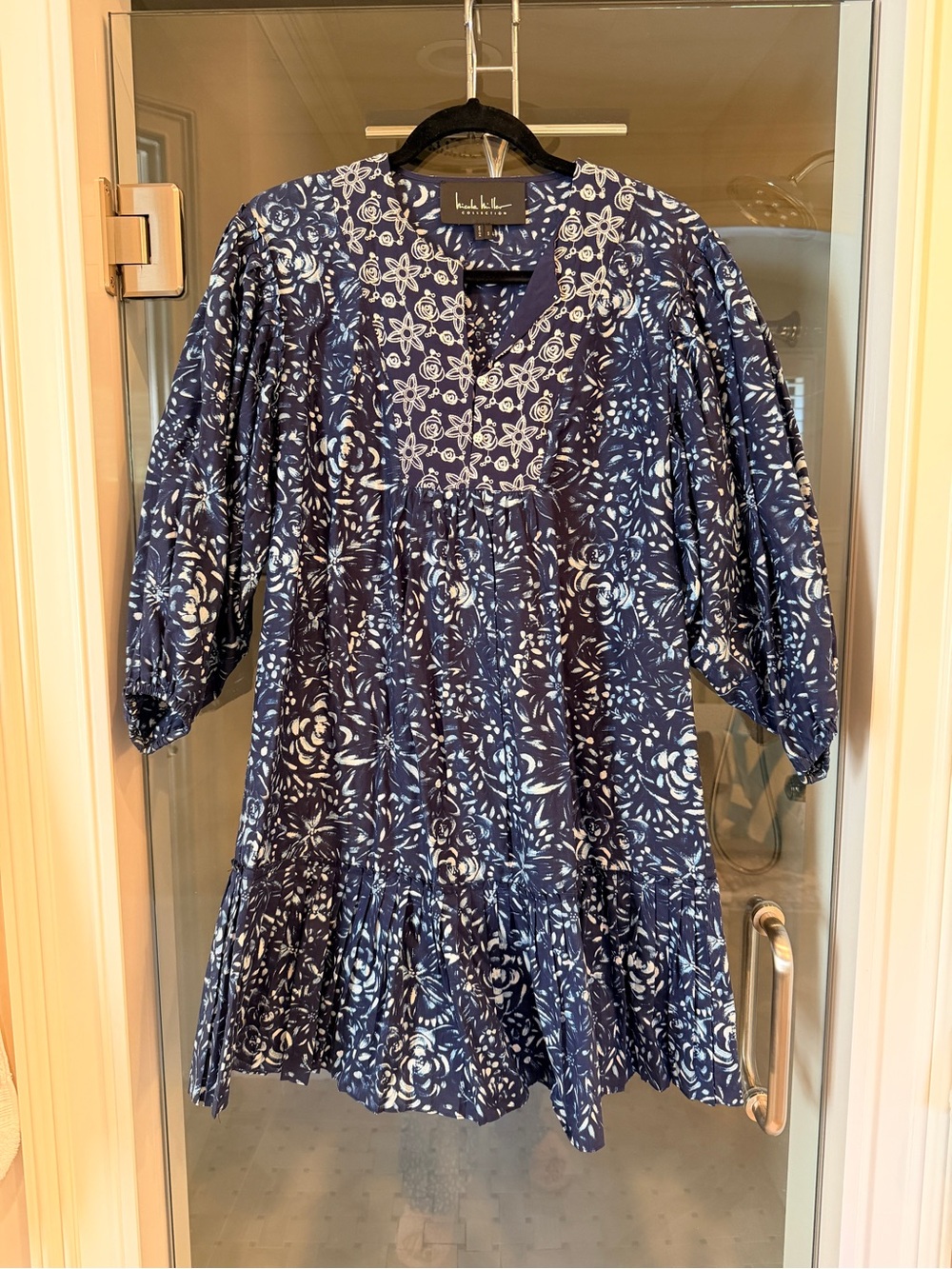 Nicole Miller Collection Navy & White Floral Tiered Mini Dress